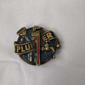 Vintage Plumber Belt Buckle Mens Gold Round Medallion Great American 1982 USA
